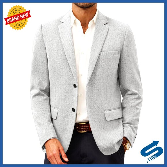 Lightweight Knit Blazer Sport Coat Herringbone Pattern Casual Mens